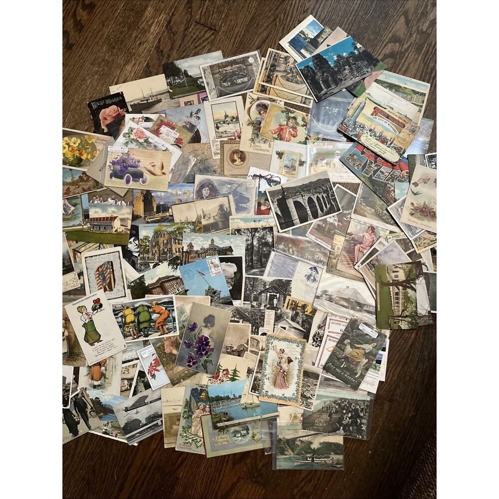 Postcard Large Lot 157 Mixed Lot Stamps Holidays Countries Personalized States